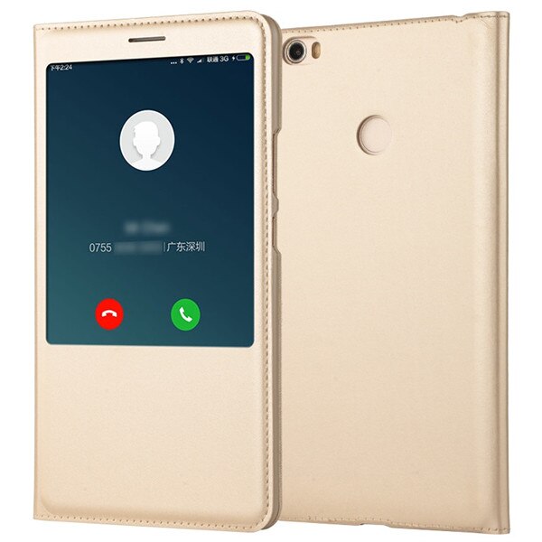 Luxury Leather Flip Phone Case Cover for Xiaomi Mi Max Max2 Max 3 Coque Mobile Phone Shell Funda with Front Open Window View: for Mi Max / Gold