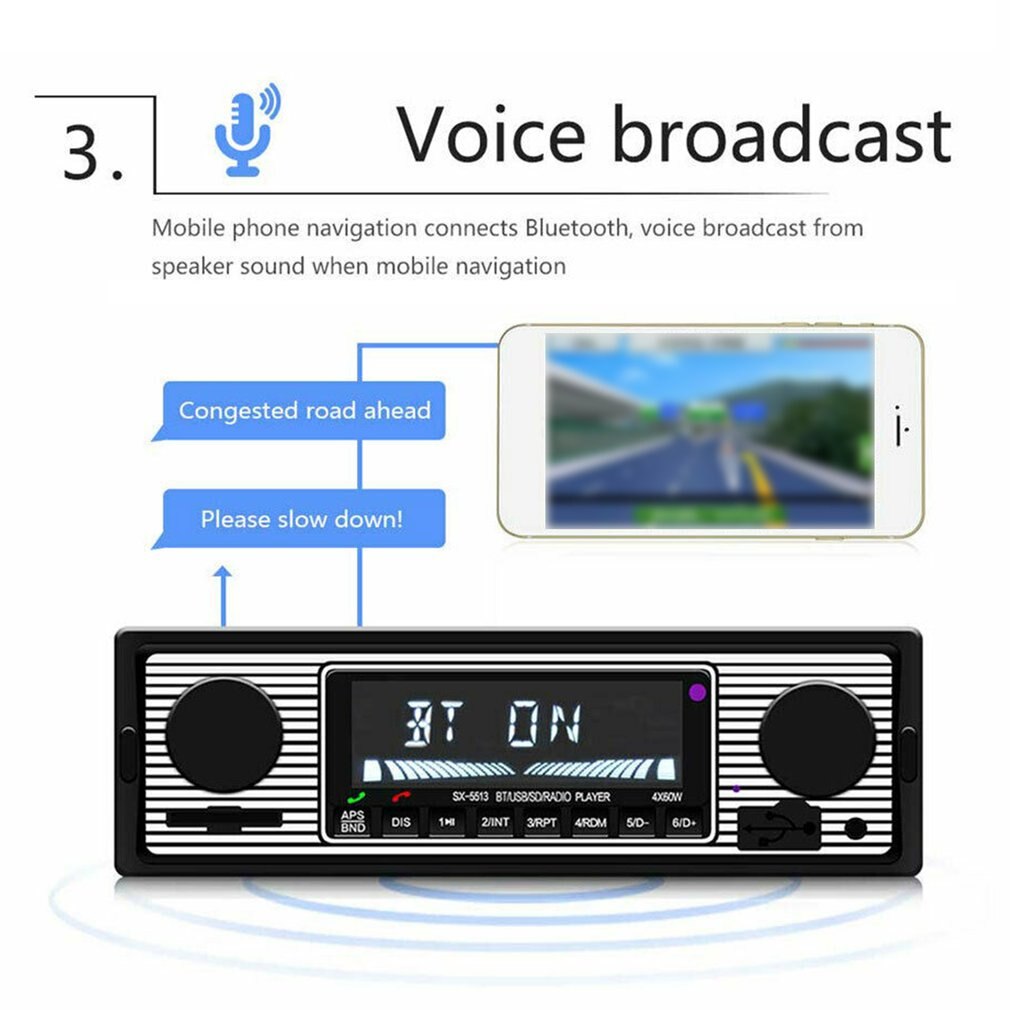 Veteranbil bluetooth fm radio  mp3 spiller stereo usb aux classic car stereo audio oled fargeskjerm bil musikk mediaspiller