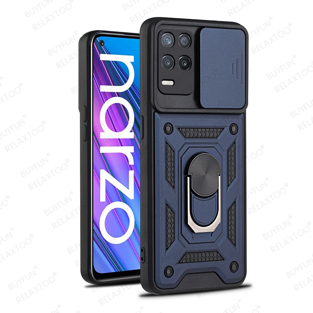 Pokrowiec na Realme Narzo 30 5G etui z pierścieniem uchwyt magnetyczny pancerz odporny na wstrząsy Coque Realmi Narzo30 5G 6.5 &#39;&#39;Push Camera Protect Funda: For Narzo 30 5G / Blue-03