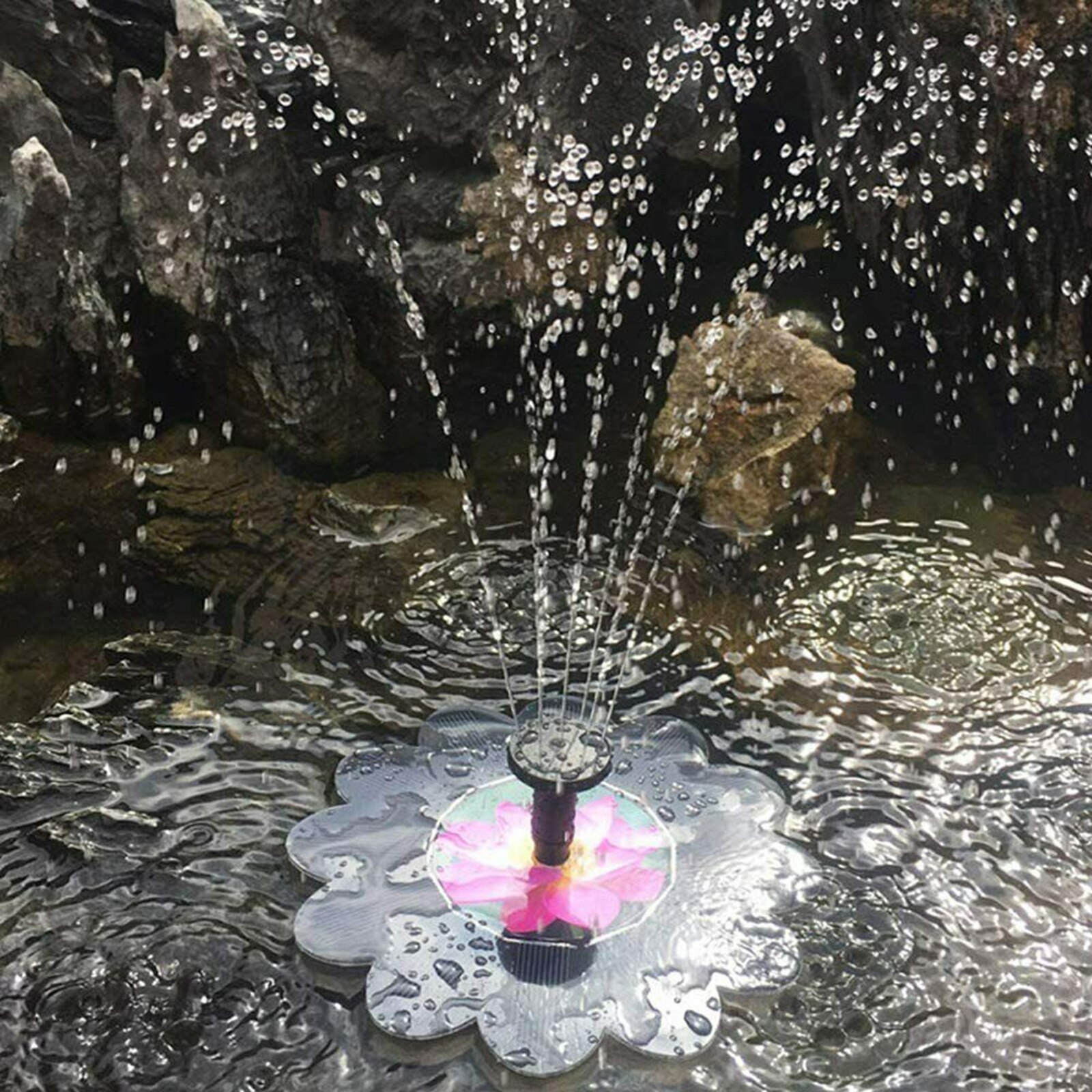 Solar Floating Water Fountain w/ 5 Spray Pattern Heads Pond Patio Decor
