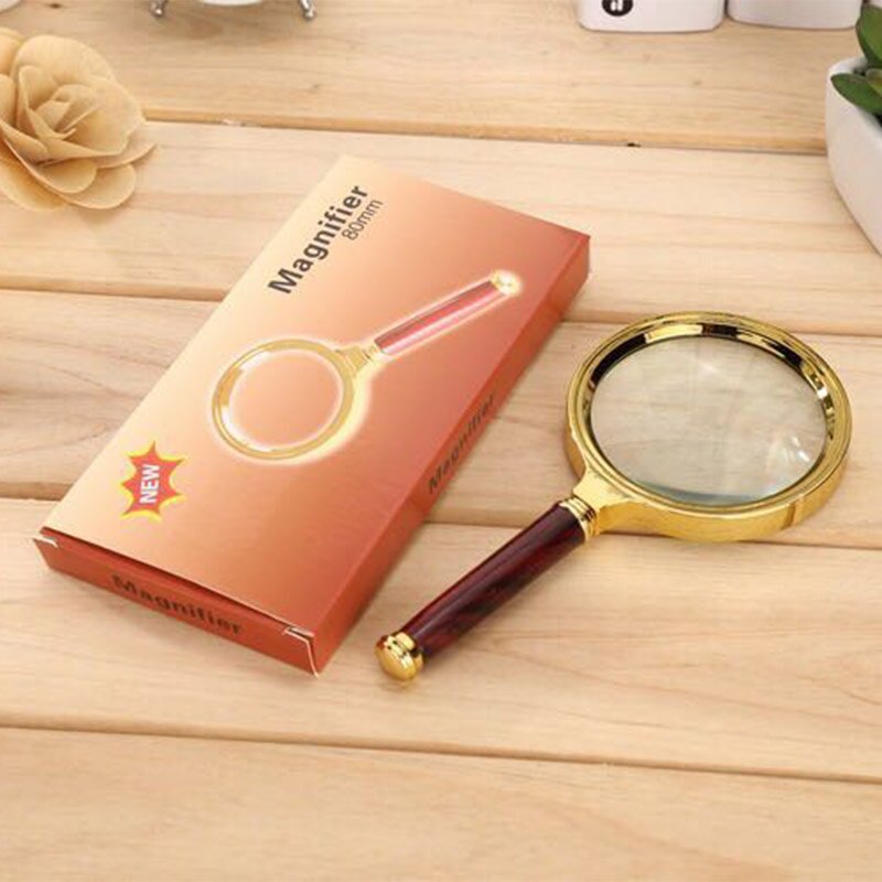 10X Portable Handheld HD Reading Magnifier Glass Mahogany Handle Reading Books Newspapers Insect Observation Classroom Science