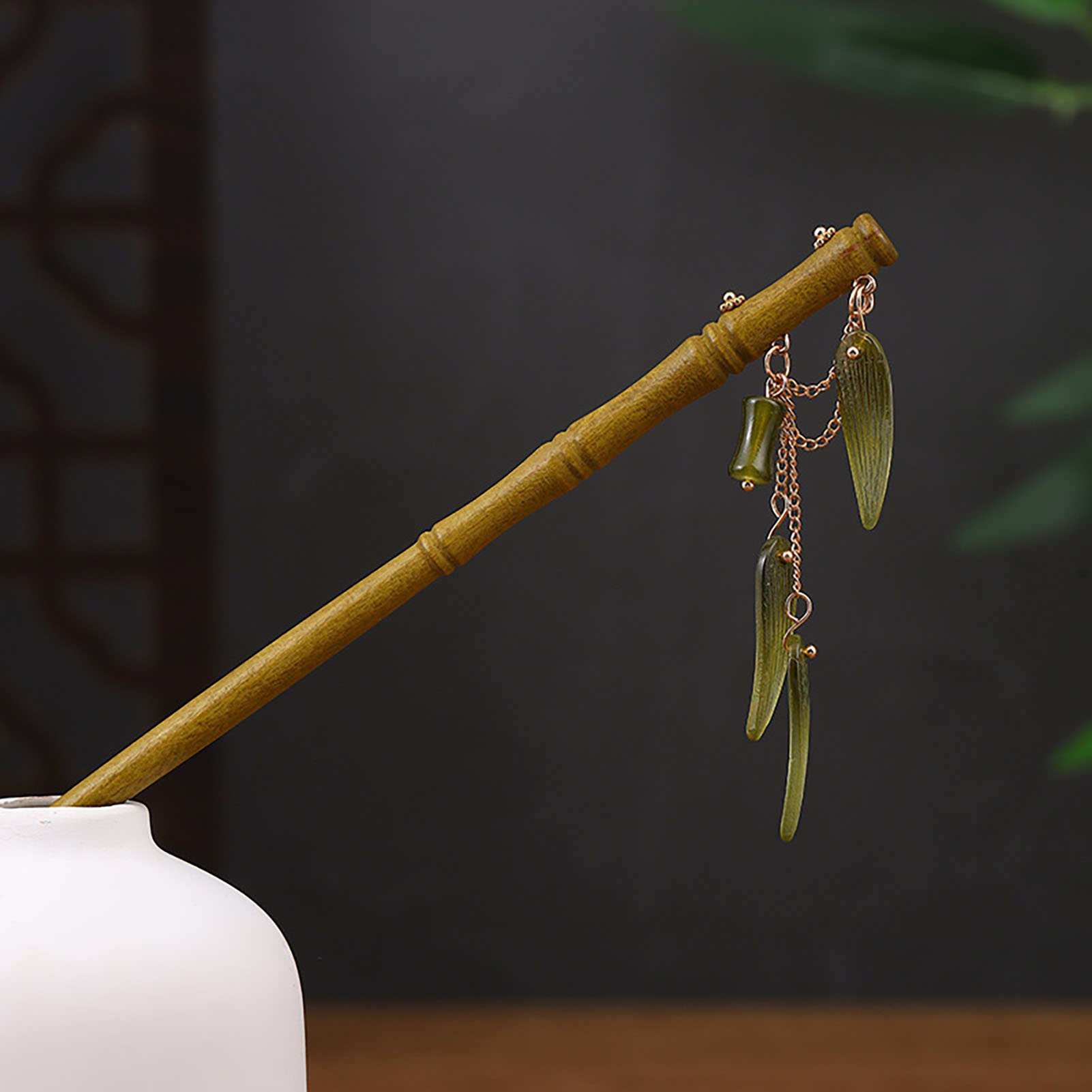 Palillos de pelo de madera de estilo chino Vintage para mujeres y niñas, horquilla con borla de Luna, Clip para el pelo, tocado Hanfu, joyería, accesorios para el cabello: COLOR ORO ROSADO