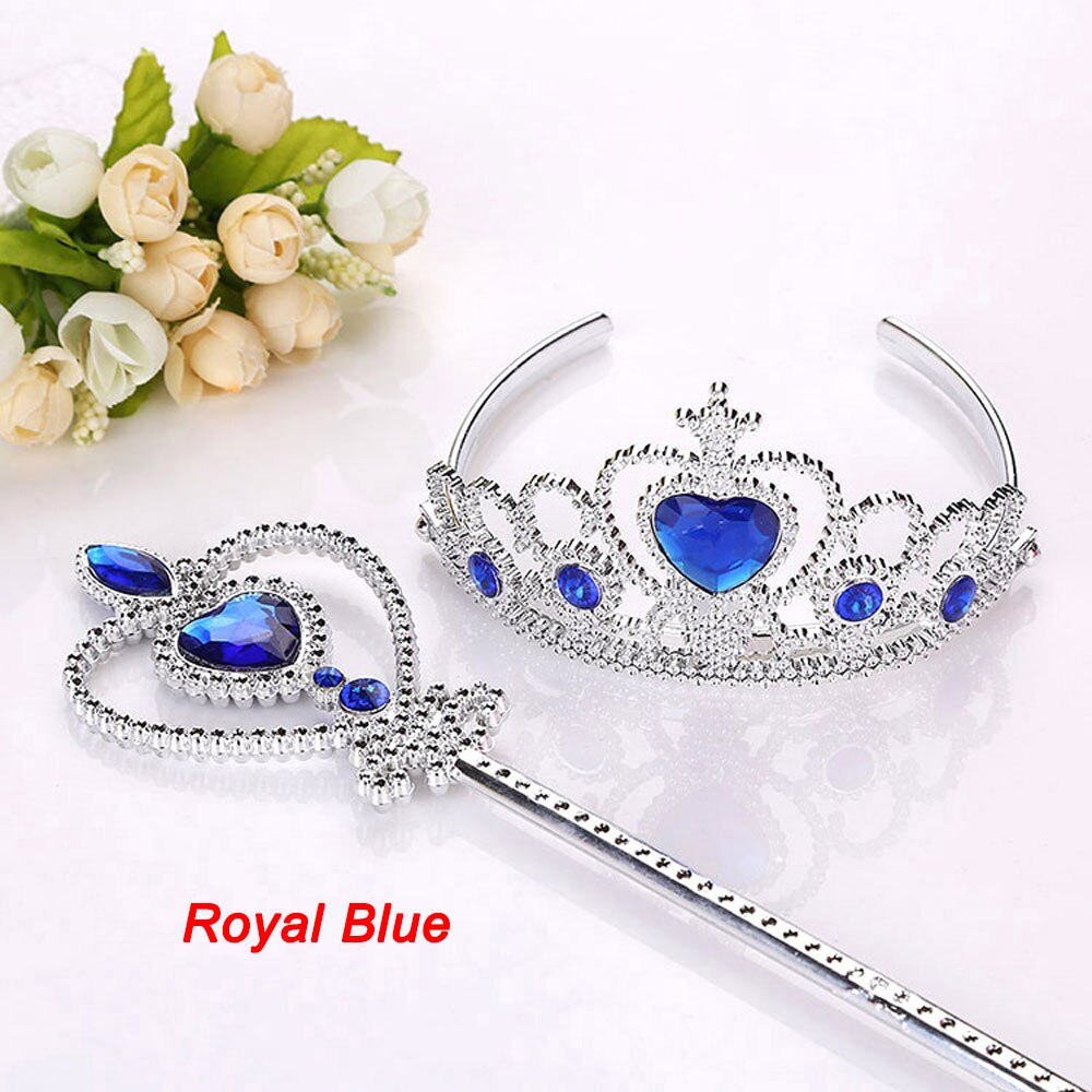 2Pcs/Set Princess Tiara Accessories Children Jewelry Crowns Magic Wands Girl Christmas Hair Styling Cosplay Accessories: royal blue