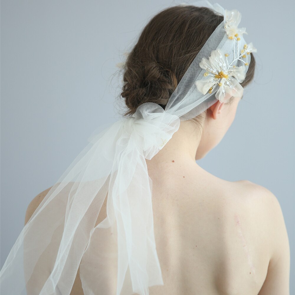 Hecho a mano bordado velo de novia lentejuelas con cuentas de la boda de novias Boho accesorios para el cabello