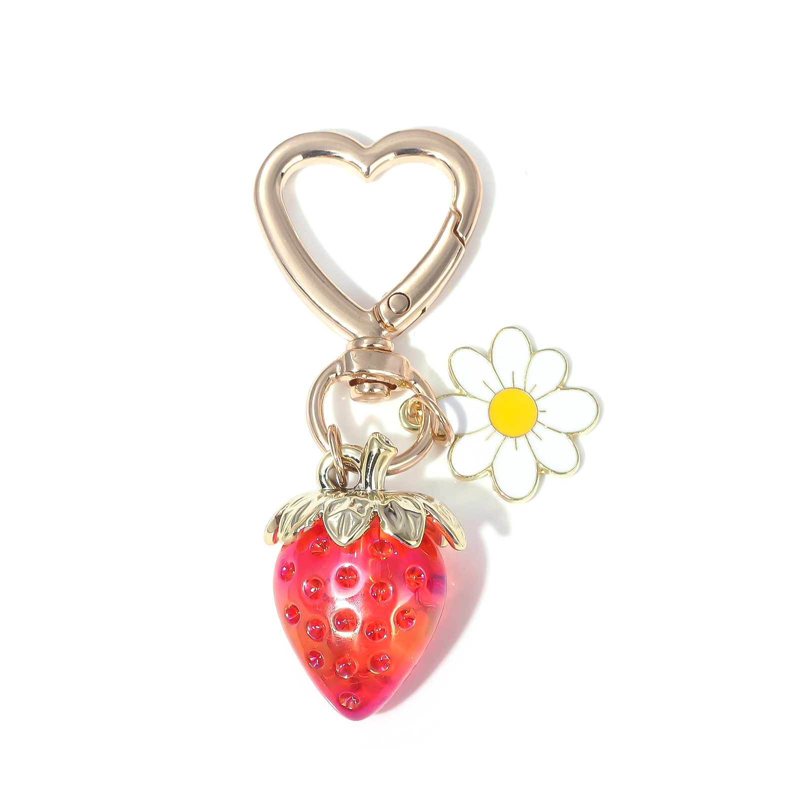 Cute Strawberry Bag Pendant Keychain Kawaii Heart Flower Daisy Key Chain for Women Girs Bag Purse Pendant Accessories: Red