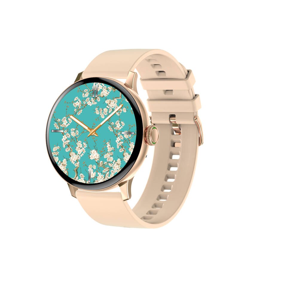 Smartwatch für damen , dt2 1.19 zoll-runddisplay, bluetooth-anruffunktion, herzfrequenzmesser, fitness-tracker für android und ios: Goldband