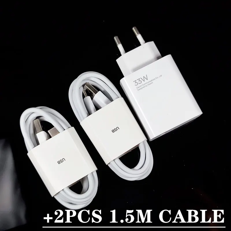 Original Xiaomi 33W Fast Charger EU Turbo Charge 2M 1.5M Type C Cable For Mi 10 9 10T Lite POCO X3 NFC Redmi K40 Note 9 10 Pro: AU