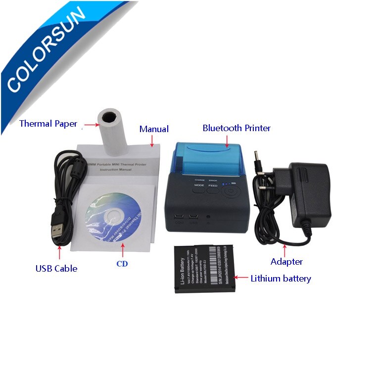 Colorsun Thermal Label Printer bluetooth receipt Printer Qr Code Barcode Thermal Label Printers 57mm for Printing