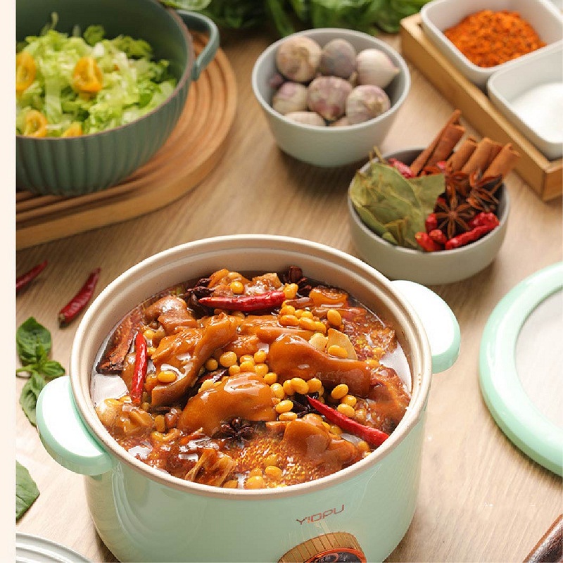 800W Electric Cooking Multicooker Pot Hotpot Rice Cooker Non-stick Electric Skillet Fried Pan Food Steamer 2.5L