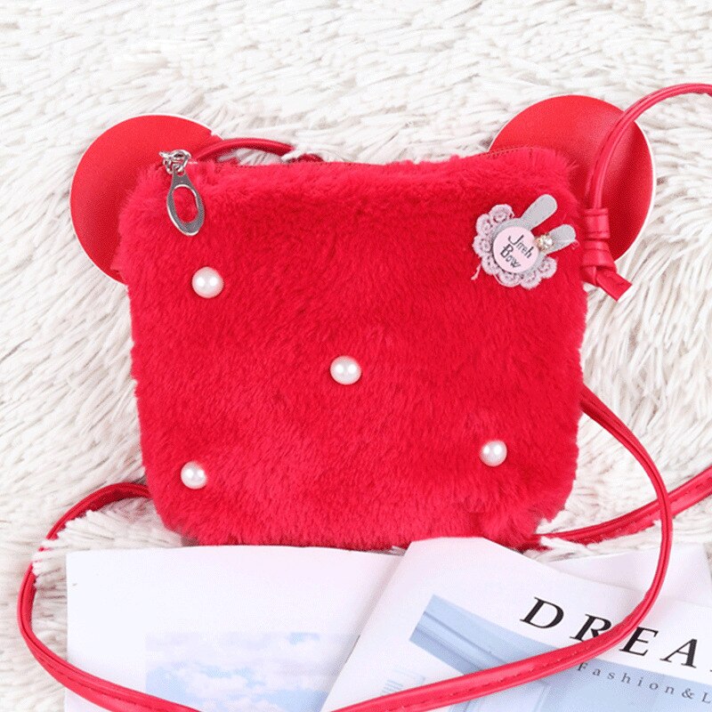 Schattig klein meisjes mini portemonneetje kawaii nep konijnenbont baby kleine portemonnee peuter schoudertas meisjes feesttasje: Rode flap