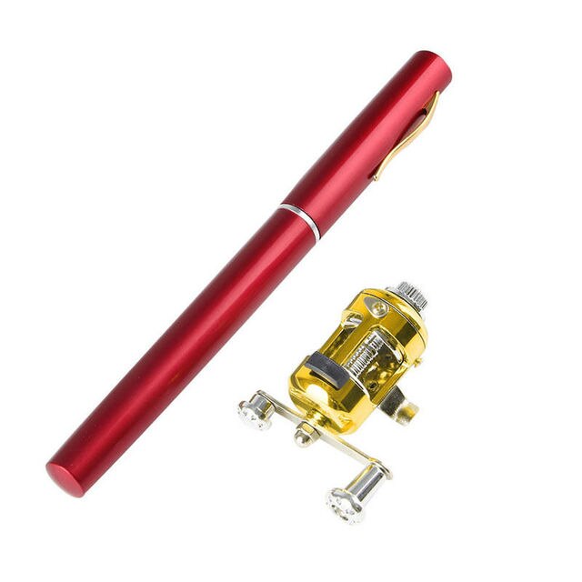 Mini canne à pêche télescopique de poche Portable, pliable en forme de stylo, avec moulinet, pour l&#39;extérieur, pêche en lac et en rivière: Rouge