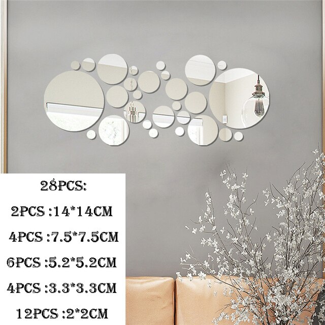 3D Acryl Cirkel Spiegel Muursticker Zelfklevende Muur Sticker Diy Woonkamer Slaapkamer Achtergrond Home Decoratie Muursticker: B-Silver