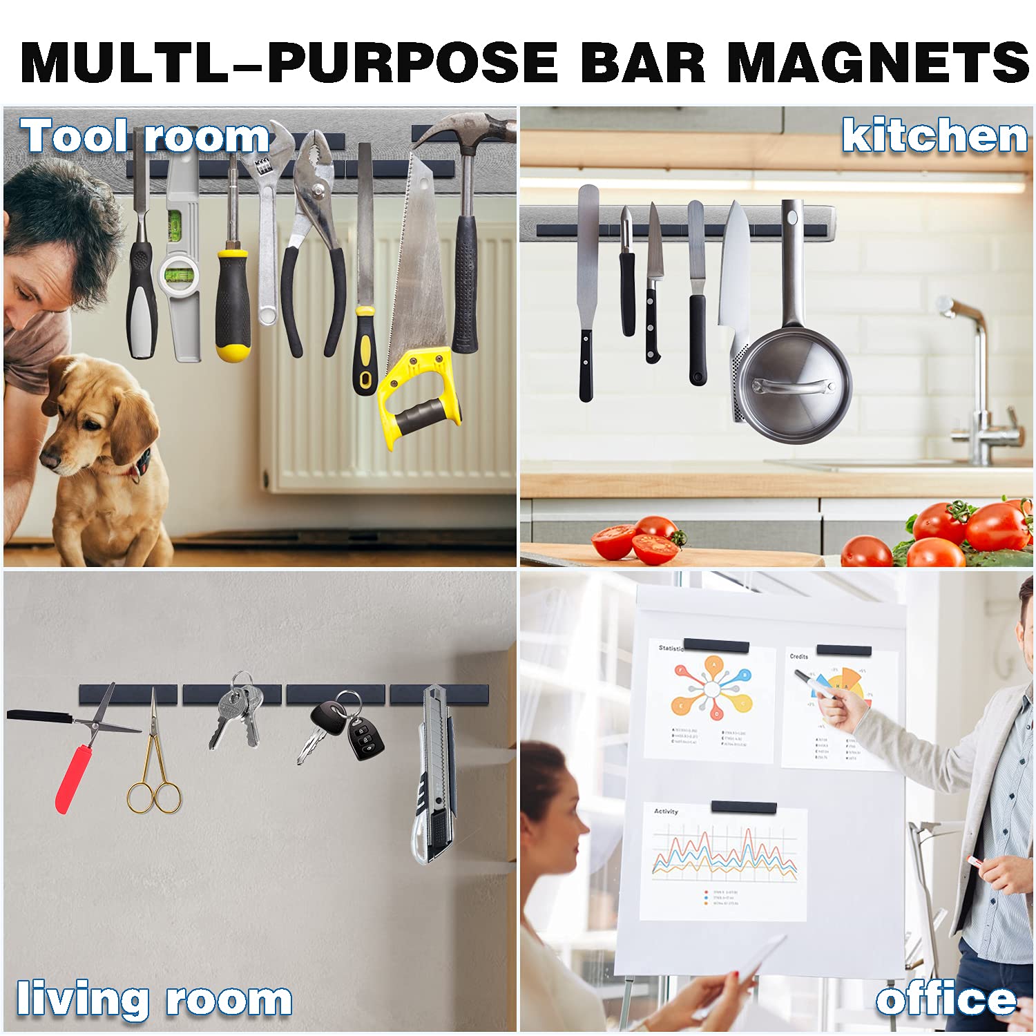 Waterproof Sturdy Neodymium Bar Magnets Powerful Rare Earth Magnets with Epoxy Coating and Double-Sided Adhesive for Shower Door