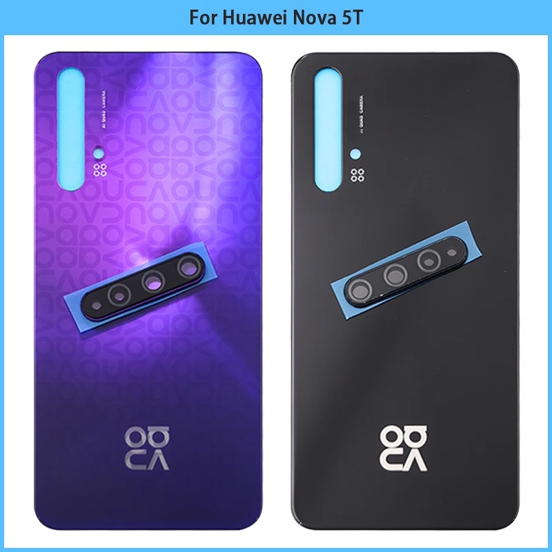 Gloednieuw Voor Huawei Nova 5T Batterij Back Cover 3D Glazen Paneel Achterdeur Nova 5T Glazen Behuizing Case met Lens Lijm Vervangen