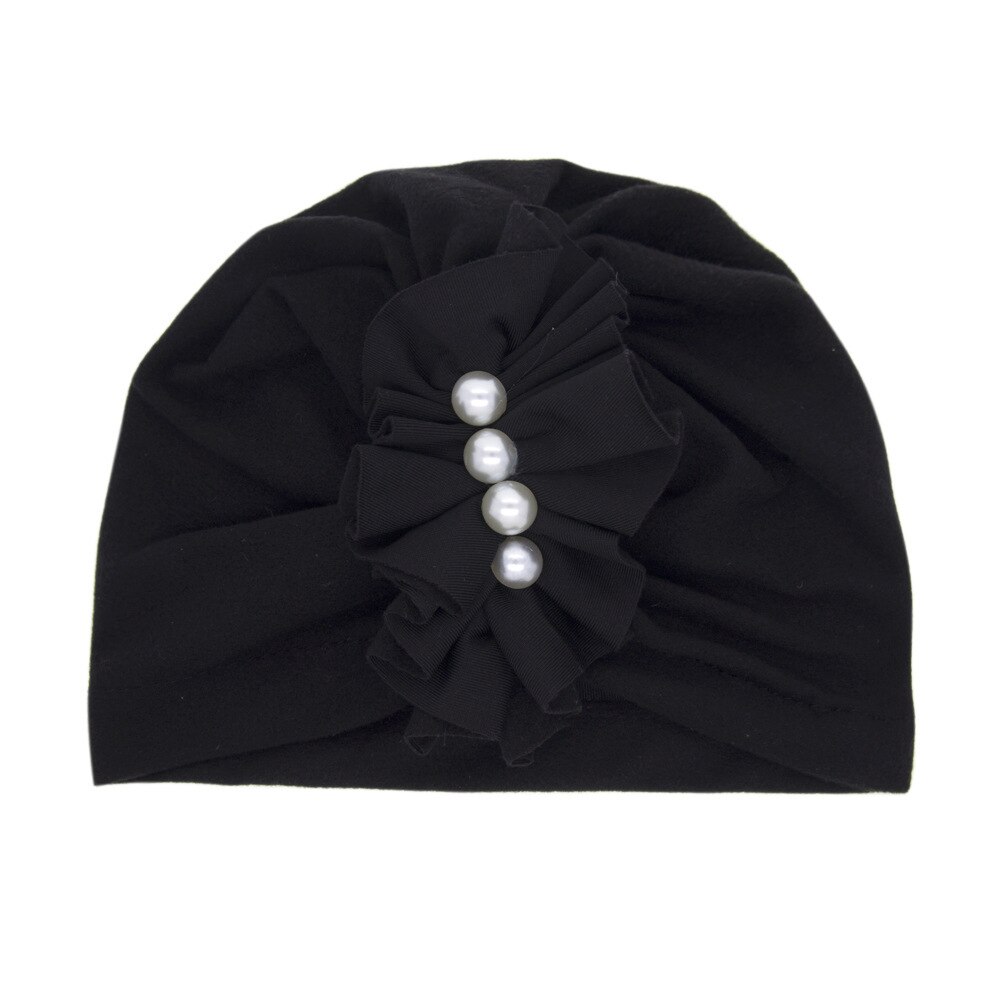 Chapeau imprimé pour bébé fille, 1 pièce, bonnet pour -né, accessoires de photographie en perle, printemps automne: Black