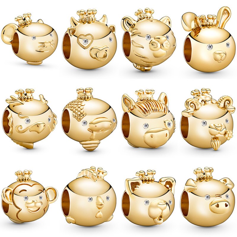 Shine Rat Mouse Spirit Horse Ram Sheep Chinese Twelve Zodiac Charm Fit Bracelet 925 Sterling Silver Beads Diy Jewelry