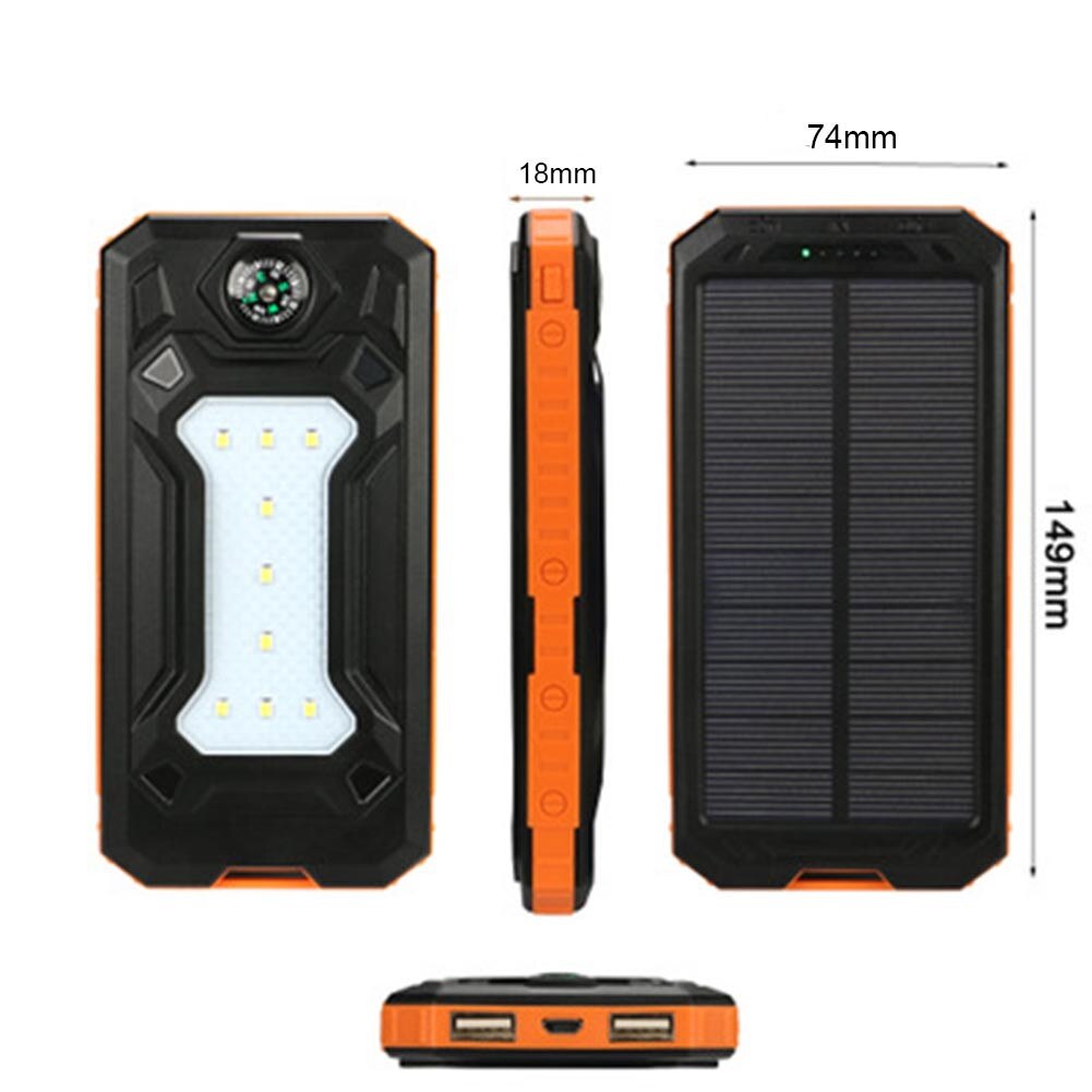 FR ES US 200000MAH Outdoor Lighting Waterproof Portable Mobile Solar Lamp Charger Dual USB Battery Power Bank Case Kit