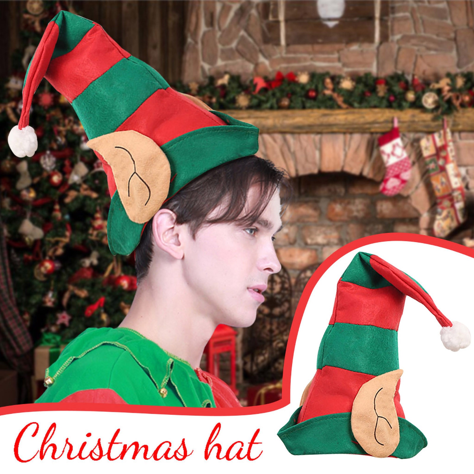 Christmas Elf Hat With Ears Clown Hat Red And Green Striped Hat Christmas Party Decorations Ornament For Women And Men #T1P