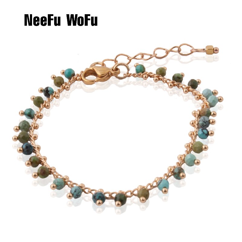 NeeFu WoFu Multi-layer set necklace Nationality Clover Natural stone short necklace Bohemia Stainless steel jewelry wholesa: Bracelet