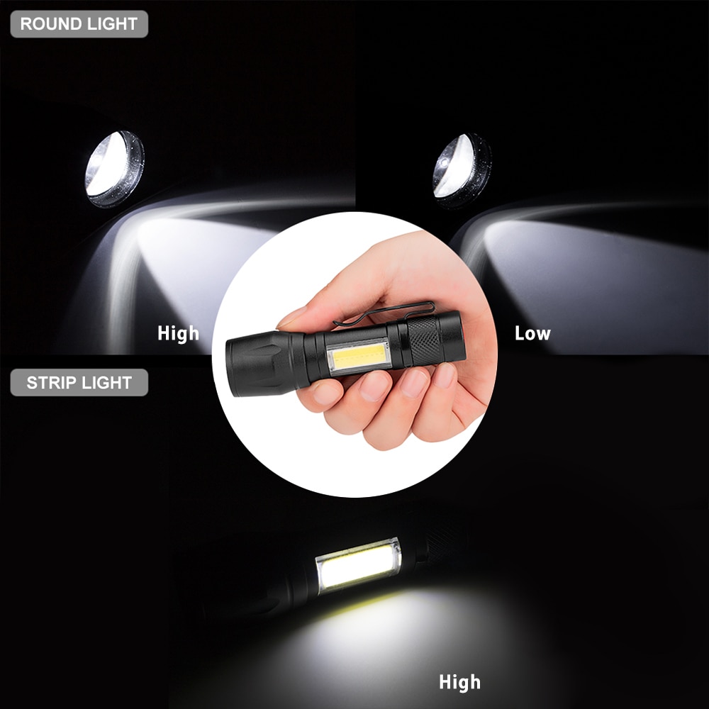 COB LED Flashlight Super Bright Waterproof Handheld Flashlights Torch Pocket Work Light for Emergency Lighting By 1xAA Battery