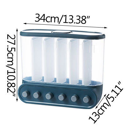 Kitchen Containers Cereal Dispenser Wall-Mounted Sealed Food Storage Containers Grain Dispenser Food Can Home Cereal Container: 6 grids blue