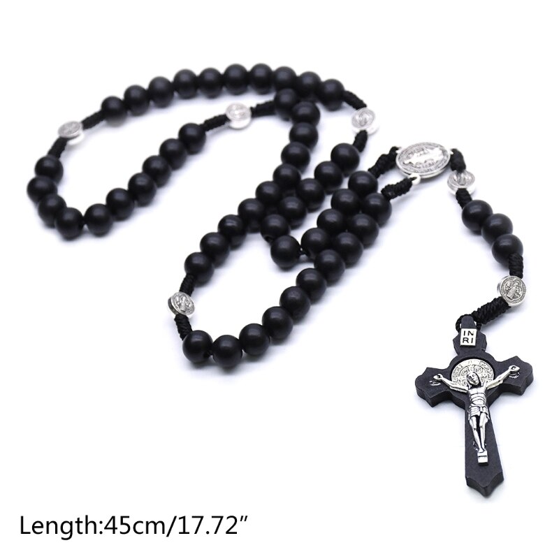 Zwarte Houten Christus Jezus Kruis Religieuze Ketting Katholieke Rozenkrans Ketting Kerk Souvenirs Gebed Hanger Ketting