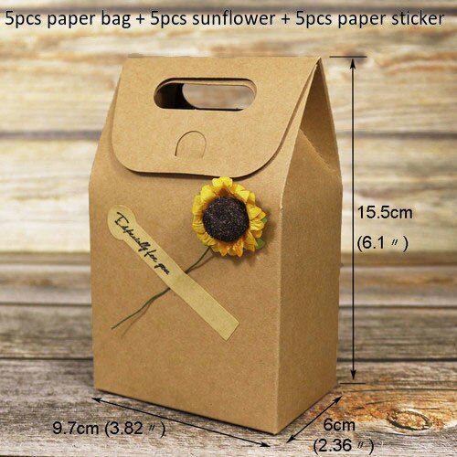 5 st vintage box påse med blomhantverk godis kaklådor skrivbord förvaring papperslåda brevpappershållare för kontorsskola: Kraft med solros