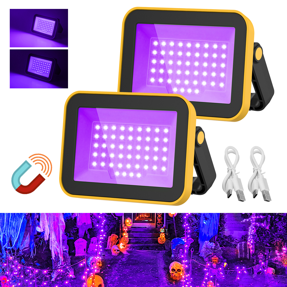 Luces LED UV negras, luz de trabajo, luz negra para escenario, luz ultravioleta con efecto de inundación para Halloween, Navidad, baile, DJ, Disco