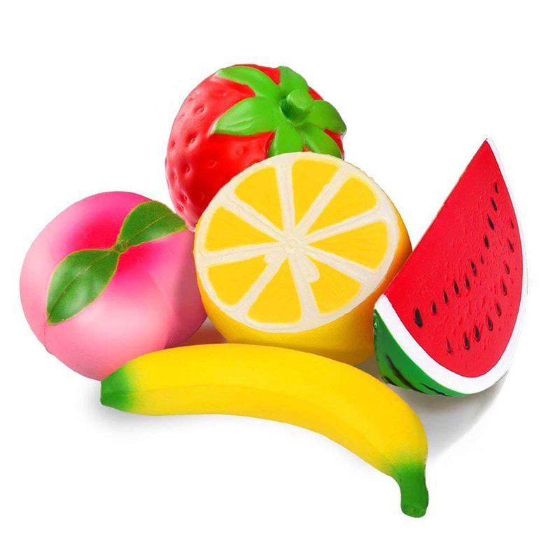 5pcs Jumbo Squishies Slow Rising Strawberry Watermelon Banana Peach Lemon Fruit Squishies Kawaii Scented Charms Hand Wrist Toys