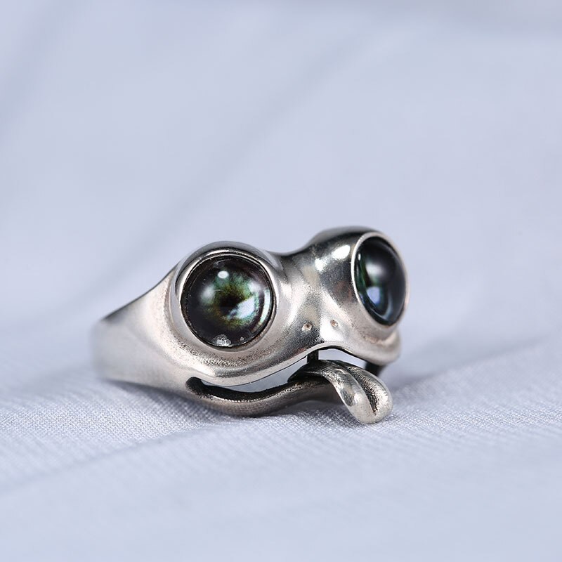 Niedliche froschringe mit herausgestreckter zunge für damen und mädchen, große froschaugenringe, verstellbare offene manschettenringe, Party-fingerringe, gotisch-schmuck, bague