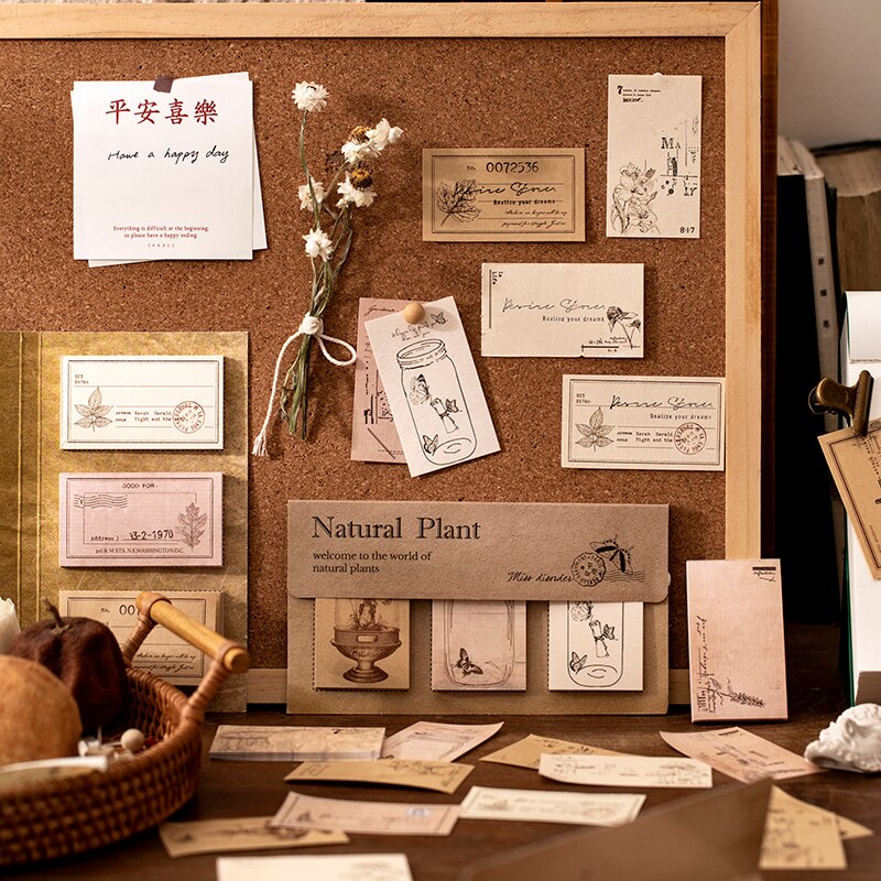 Paquete de Material de plantas Vintage, tarjeta de papel LOMO, diario de basura, planificador, álbum de recortes, papel de fondo artesanal decorativo Retro