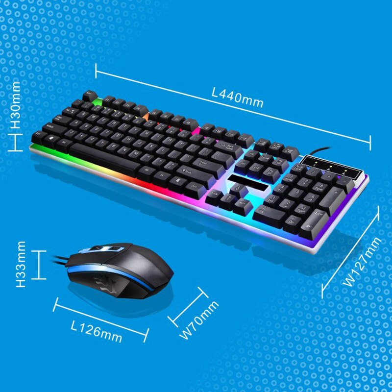Gaming Keyboard Mouse Set USB Wired Backlit Colorful Rainbow Mouse Keyboard Kit for Home Office JHP-Best