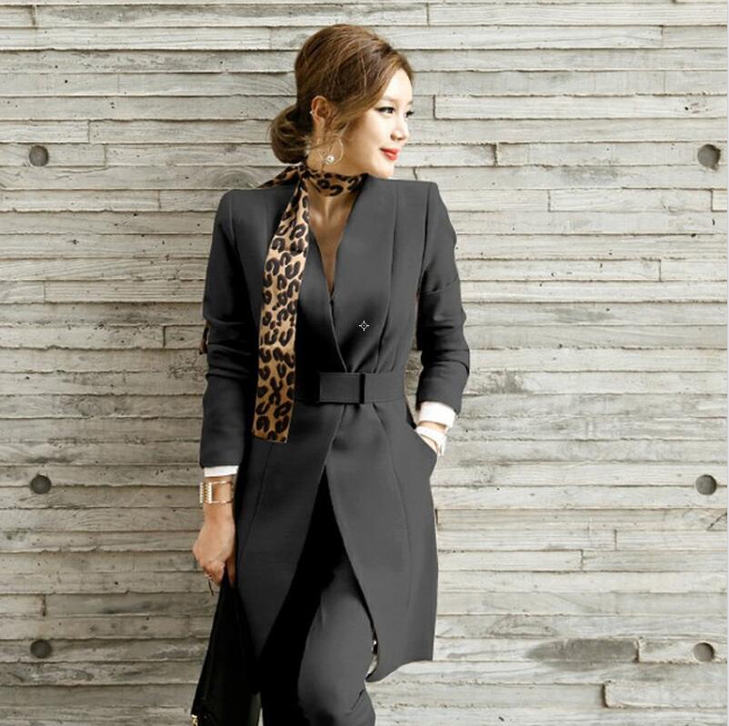 Herfst Womens 2 Stuk Pant Suits Vrouwen Casual Kantoor Pakken Formele Werkkleding Sets Uniform Stijlen Elegante Broek suits: black / XXL