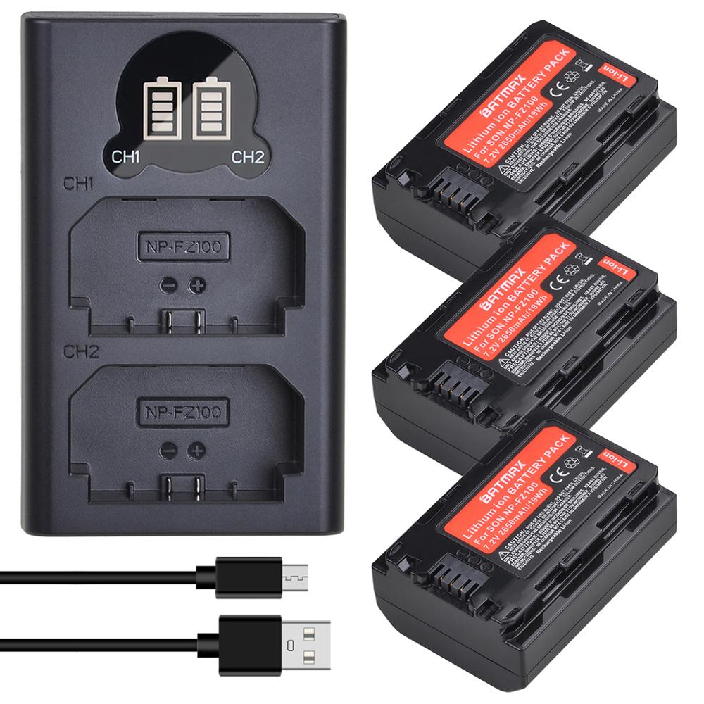 2Pcs 2650Mah NP-FZ100 Np FZ100 Batterij + Lcd Dual Usb Lader Voor Sony Alpha A7III A7R Iii A9 alpha 9 A7R3 A6600 Camera 'S