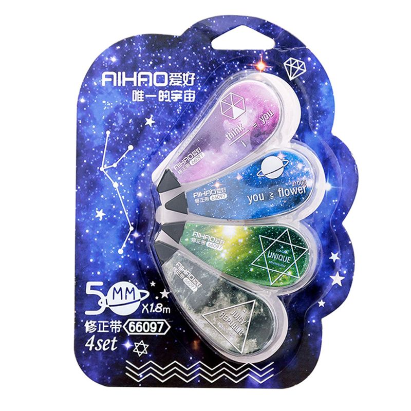 Conjunto de cintas correctoras 4 Uds., material de cielo estrellado fantástico, herramienta correctora, para estudiantes, útiles escolares