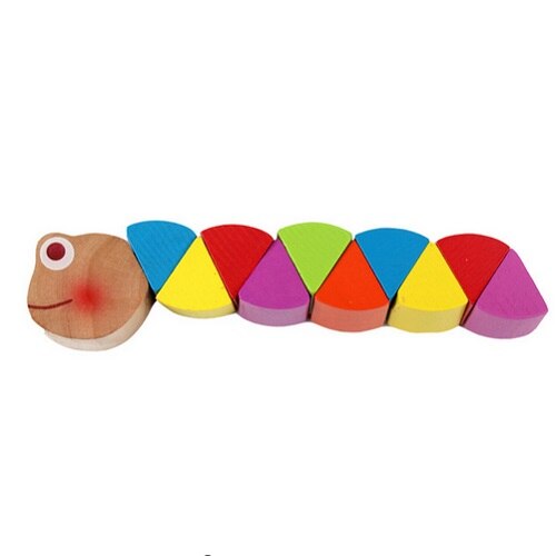 Søde træ baby legetøj farverige indsæt puslespil spædbarn træning videnskab vridning orm dyr nyfødte pædagogiske legetøj 1 stk: Rød