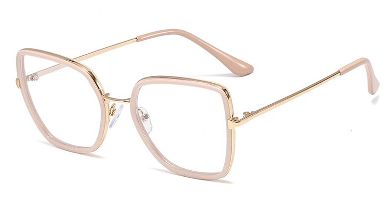 Peekaboo tr90 big glasses cat eye square clear lens pink woman eyeglasses prescription metal gold for ladies: khaki gold frame