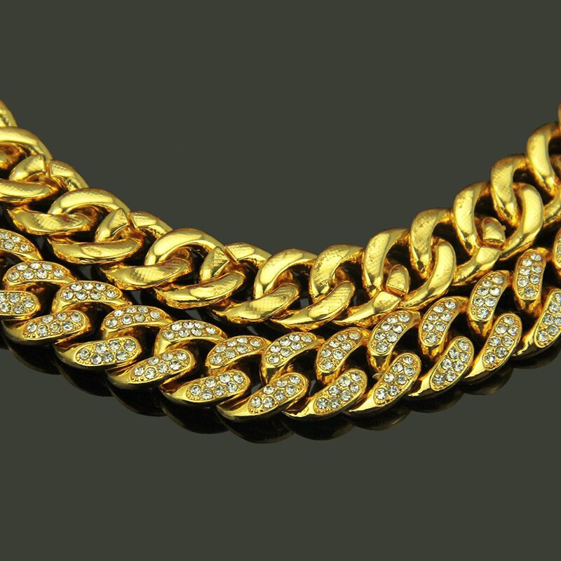 Hip Hop Vol Steentjes Iced Out Miami Curb Cubaanse Collier 50-75 Cm Lengte Goud Verharde Cz Bling kettingen Voor Mannen Sieraden
