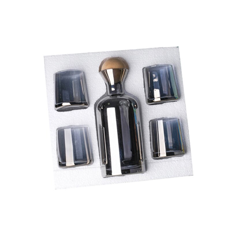 5 Stks/set Water Potten Glazen Karaf Set Houten Deksel Karaf Pitcher Wijn Whisky Bier Sap Set Drinkwater Waterkokers: Gray 5pcs