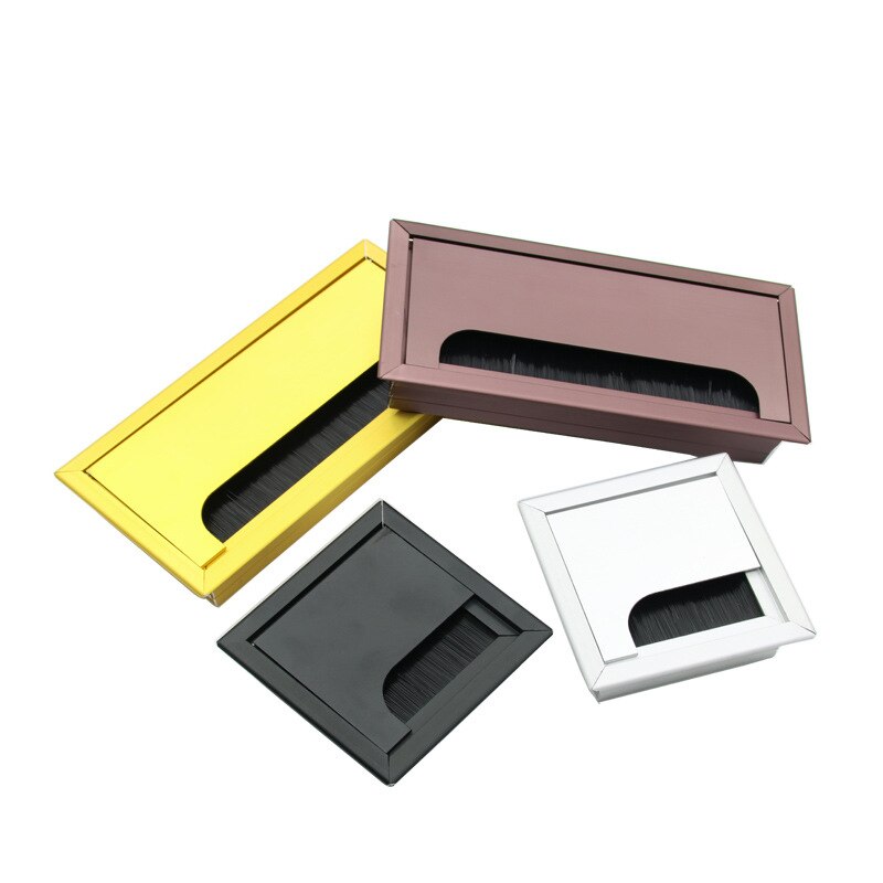 Square Rectangle Aluminum Office Table Desk PC Cabinet Wire Cable Hole Flap Brush Grommet Cover Gold Black Brown