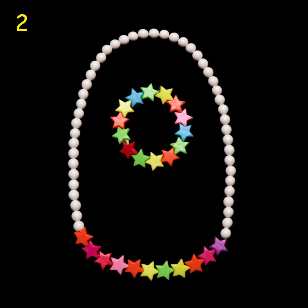 1 Set Prinses Meisje Ketting + Armband Kralen Speelgoed Vlinders Bloemen Baby Handgemaakte Ketting Kinderen Verjaardag Accessoires: 02