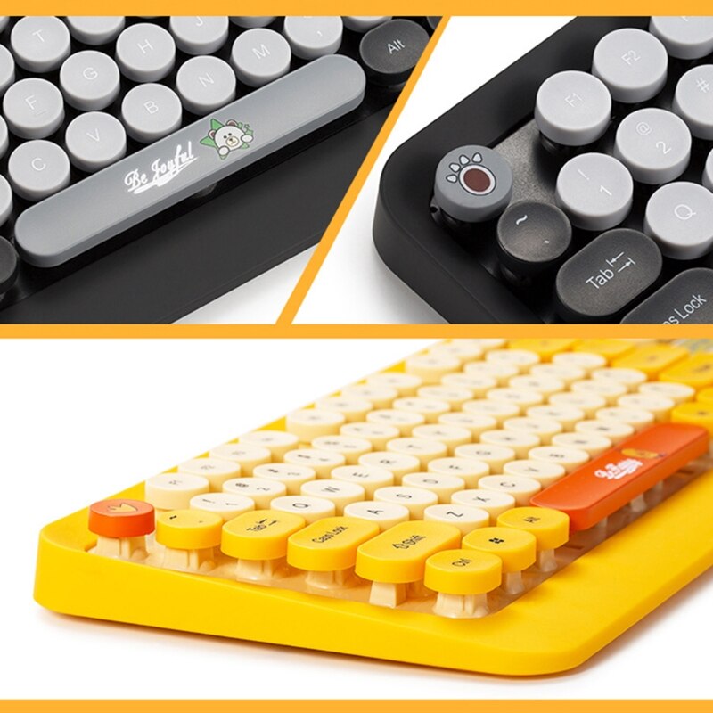 Juego de teclado inalámbrico con dibujos animados para ordenador, teclado redondo Retro, ratón, receptor USB para PC y portátil, 1 Set