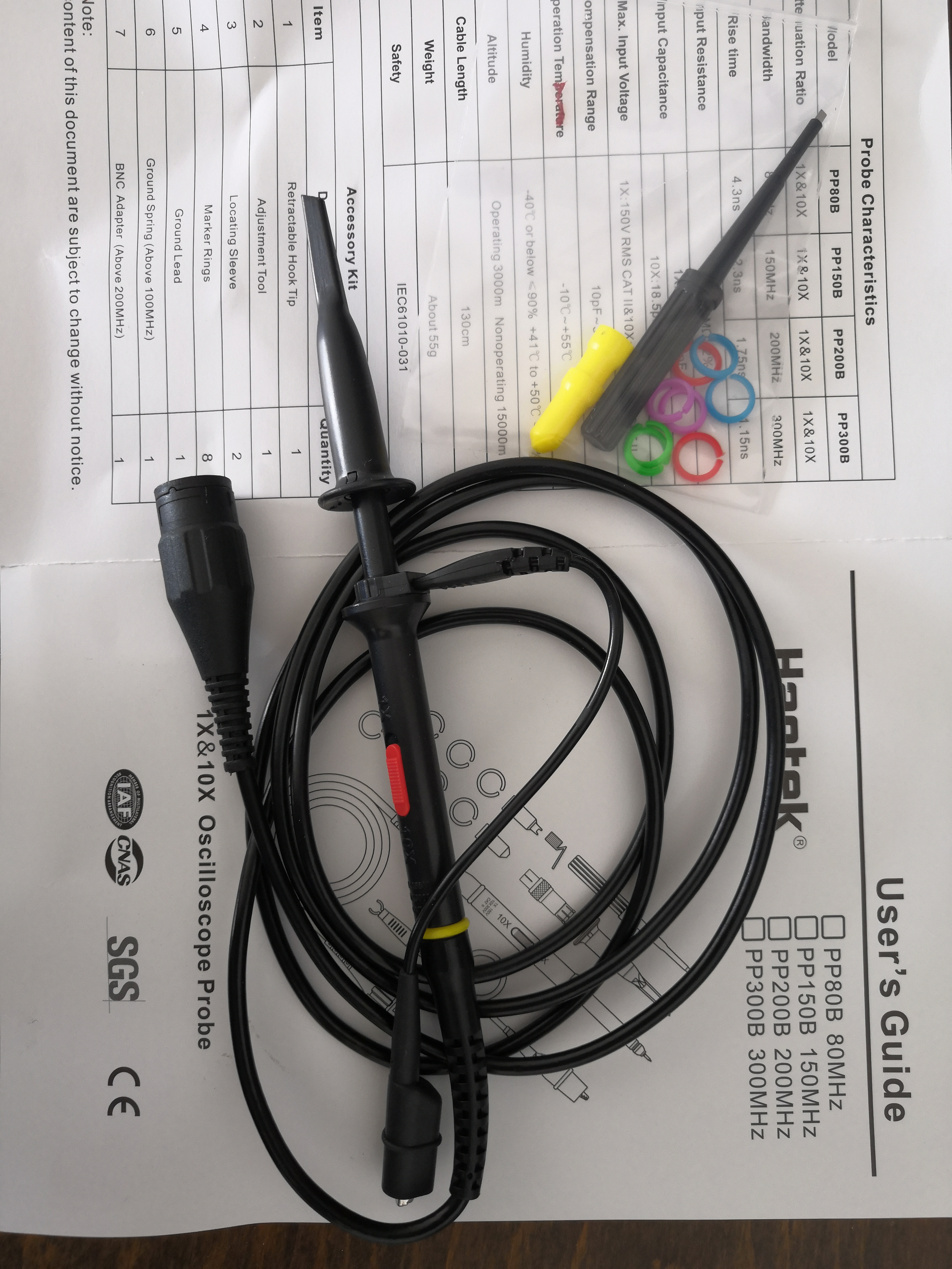 Hantek-Sonda de osciloscopio PP80B, analizador lógico, sondas de osciloscopio Digital x1, 80MHZ, Kit de osciloscopio de bricolaje, sonda de Clip