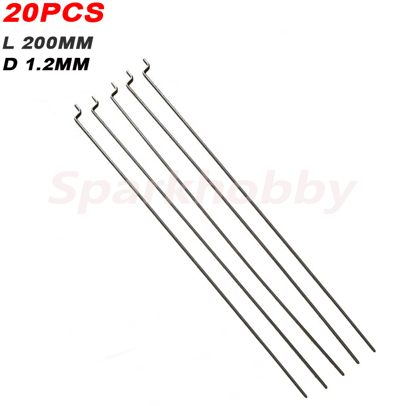 20PCS Sparkhobby Z-type Steering Gear Lever Diameter 1.2mm Length 20cm Stainless Steel Pull Rod Servo Lever for RC Airplane part: Default Title