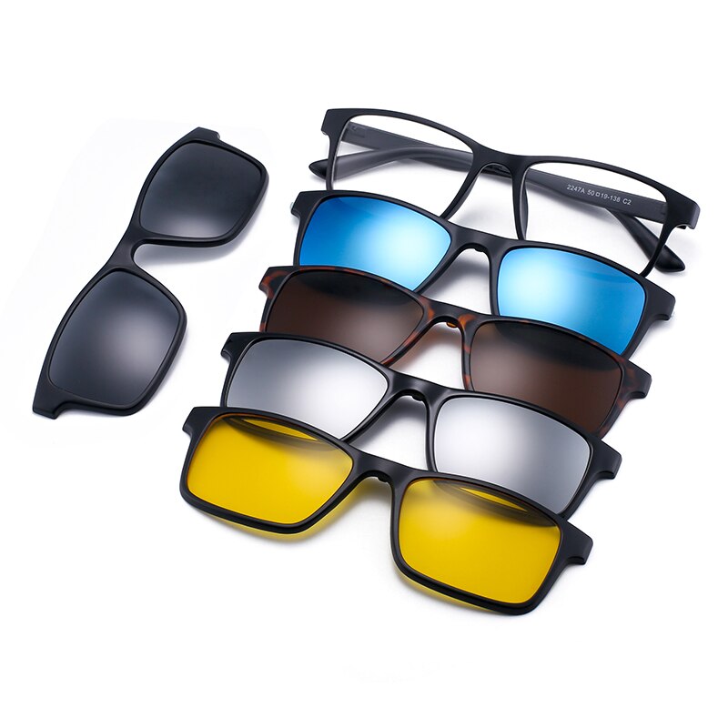 5Stck Magnetische Polarisierte Clip Auf Sonnenbrillen Frauen Männer Kunststoff Rahmen für Nacht Fahren Sonnenbrille UV400: 5stck quadrat 2