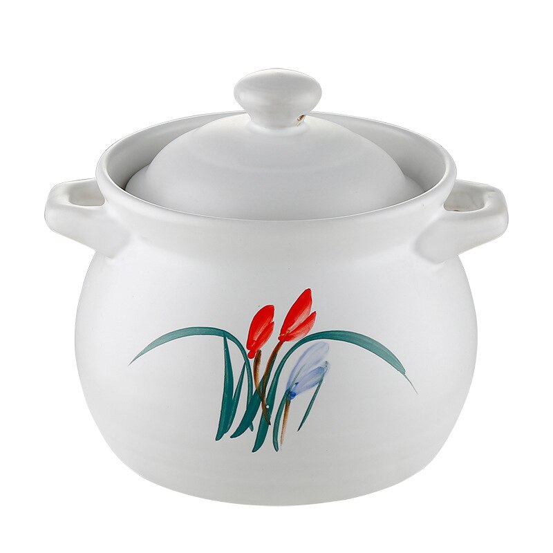 Inländischen Keramik Auflauf Suppe Stein Topf Reis Nudel Suppe Topf Weiß Orchidee Topf Hohe Temperatur Beständig Kasserolle Kochgeschirr: 1.8L