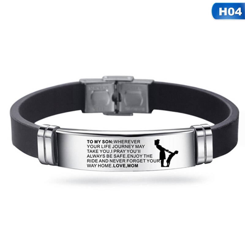 To My Son Inspirational Bracelet Men Wristband Stainless Steel Silicone Bracelets For Boys Love From Mom Dad: 4