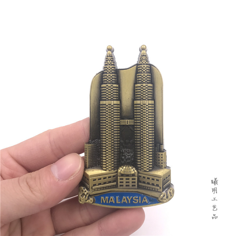 Imanes magnéticos de Metal para nevera, edificios icónicos del mundo turístico por recuerdos del país, imán de decoraciones para refrigerador, decoraciones para el hogar: Castaño