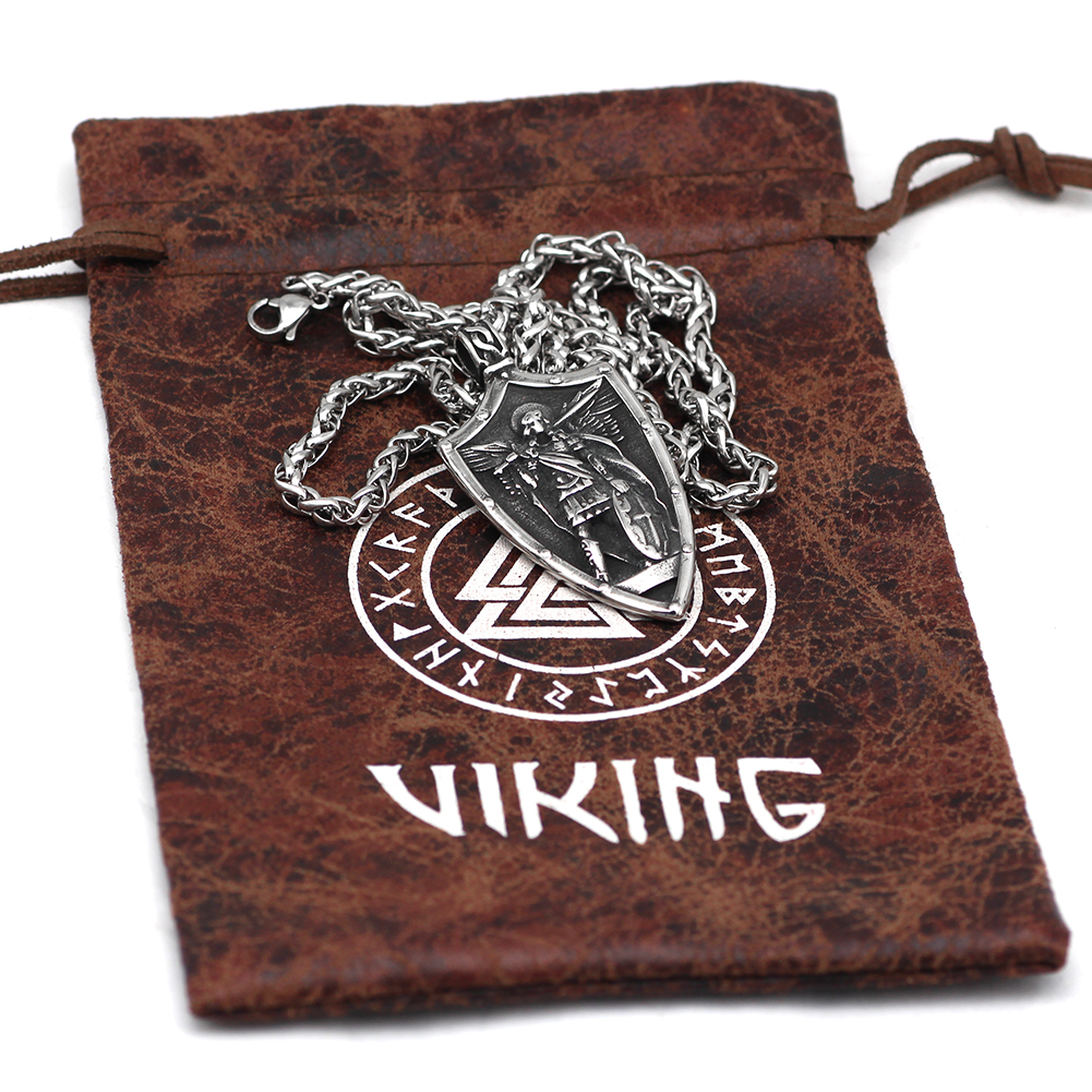 ST.MICHAEL ARCHANGEL CROSS SHIELD PRAYER MEDAL Amulet Stainless Steel NECKLACE