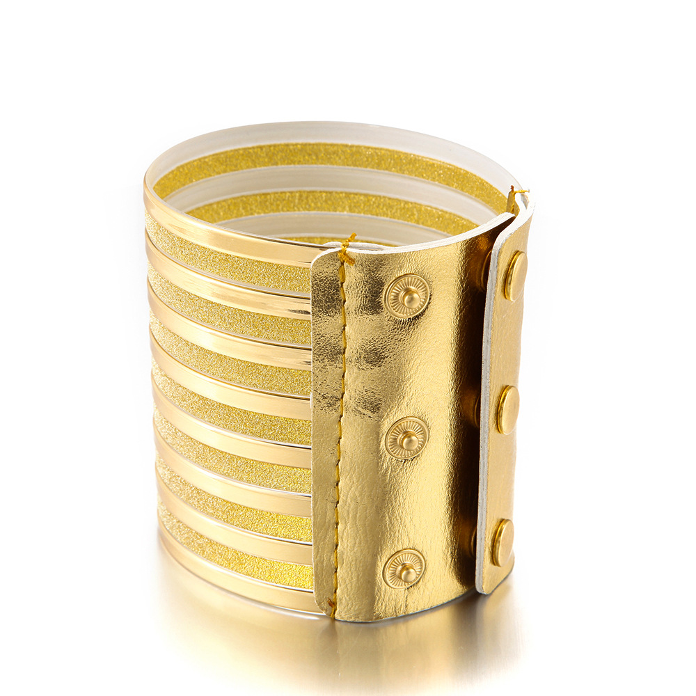 LZHLQ African Punk Style Stripe Bangle Women Metal Plated Wide Bangle Maxi Jewelry Bracelet: Gold matte